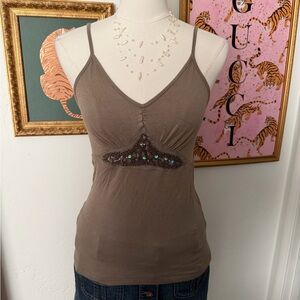 Women's Brown Embellished Spaghetti Strap Top